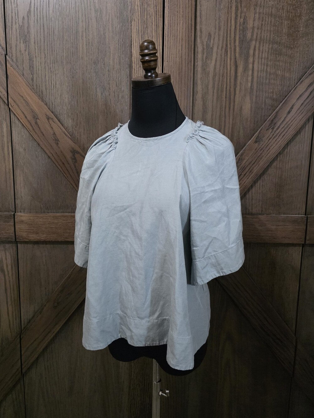Rachel Comey Light Blue Gathered Puff-Sleeve Top